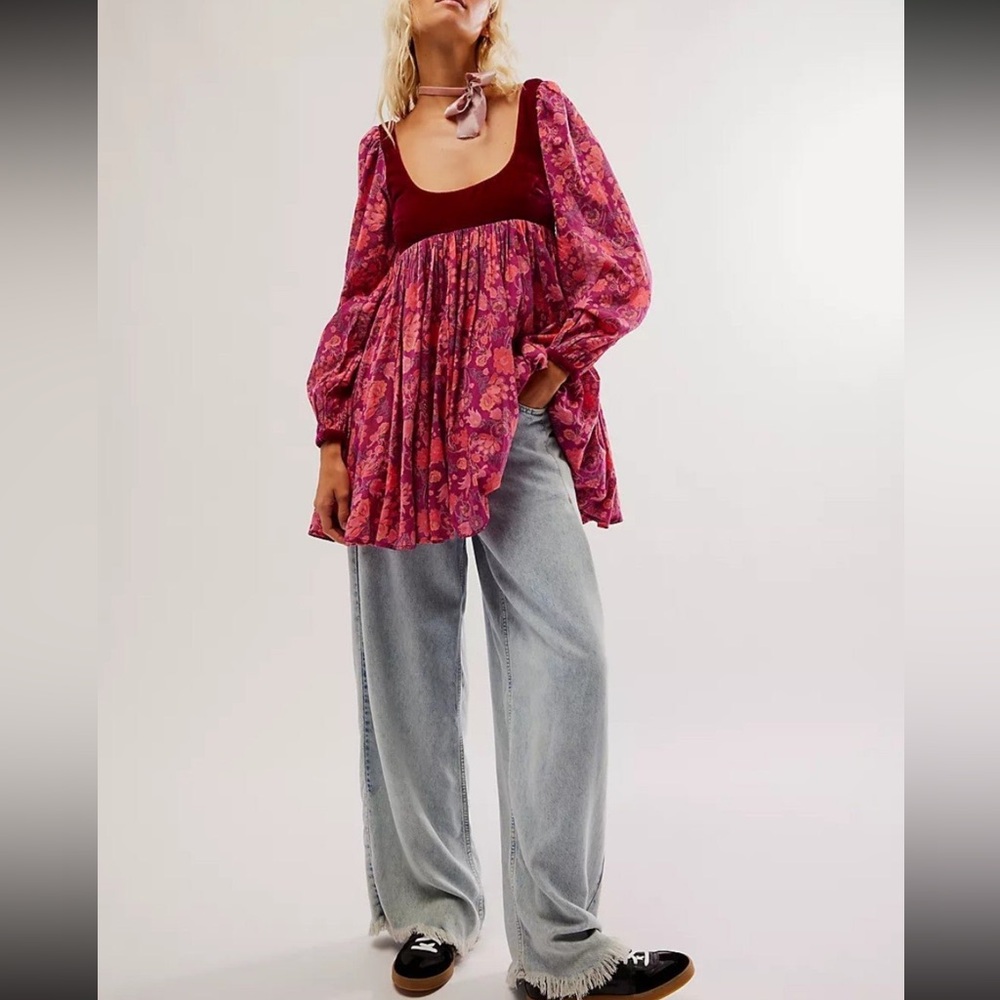Free People Marsha Mini Dress “Plum Combo” NWT